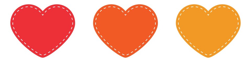 Wall Mural - Dashed heart shape in red,orange and violet color. Dotted love symbol. Romantic icon in flat design. Outline heart illustration. Love icon in simple modert style. Vector EPS 10.