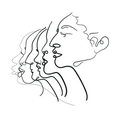 Wall Mural - Women faces silhouette lineart