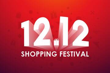 Wall Mural - 12.12 Shopping festival, Speech marketing banner design on red background. Vector illustration