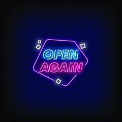 Open Again Neon Signs Style Text Vector