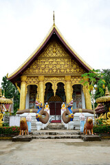 Naga statues in Buddhist Laos. Artistry of southeast asia. Dragon.