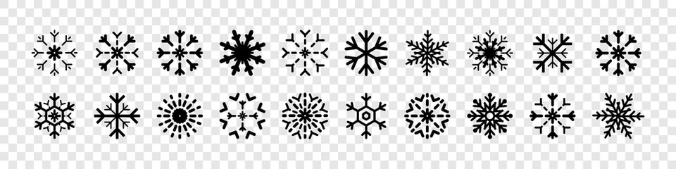 Wall Mural - snowflakes collection. black snowflakes isolated. 20 different snowflakes in flat style for web desi