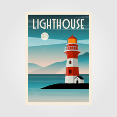 Poster - lighthouse poster vector illustration design, lighthouse coastal line background design