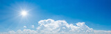 Fototapeta Las - panorama nature blue sky with clouds and sun shines for use banner background
