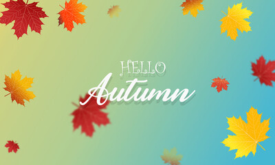 Wall Mural - autumn season background with falling autumn leaves for text.