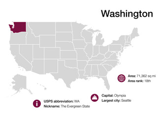  Map of Washington state with political demographic information and biggest cities