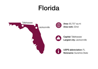 Poster - Map of Florida state with political demographic information and biggest cities