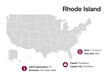 Map of Rhode Island state with political demographic information and biggest cities