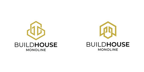 Wall Mural - House logo icon with line art style design inspiration template