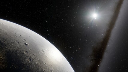 beautiful alien planet in far space, realistic exoplanet, planet suitable for colonization, planet s