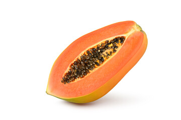 Wall Mural - Ripe papaya cut in half isolated on white background. Clipping path.