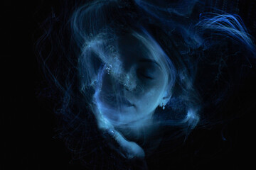 lightpainting portrait, new art direction, , light drawing at long exposure