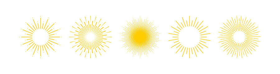 Wall Mural - sun. sun rays collection. yellow sun vector icons. vector illustration