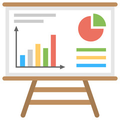 Poster - 
Presentation whiteboard with market data and statistics, flat vector icon of presentation.
