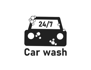 Wall Mural - car wash icon. clean 24h logo. auto servise 24/7 symbol in vector flat