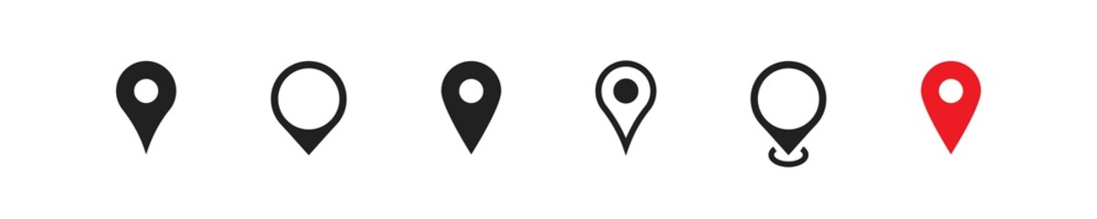 Wall Mural - Pointer icon set. Map pin symbol. Gps location marker sign. Travel arrow concept illustration in vector flat