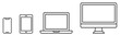 © Comauthor - Device icons set. Smartphone, tablet, laptop, desktop computer symbol. Thin line devices. Line style icon - stock vector.