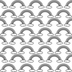 seamless pattern with elements, Rainbow on two clouds, monochrome for coloring page texture