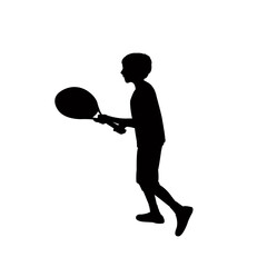 Canvas Print - boy playing tennis, silhouette vector