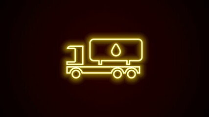 Wall Mural - glowing neon line tanker truck icon isolated on black background. petroleum tanker, petrol truck, ci