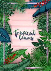 Wall Mural - Exotic pattern with tropical leaves on a black background.