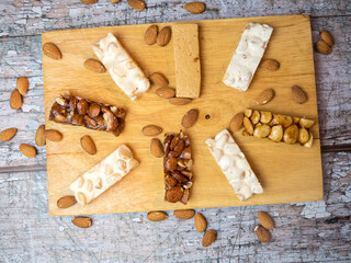 Poster - High angle shot of tasty looking snacks with nuts