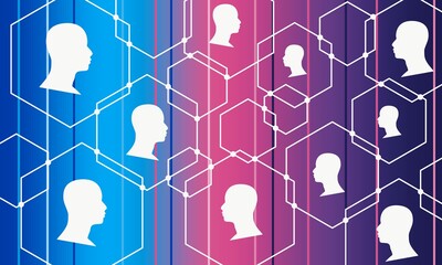 Wall Mural - human communication background. modern brochure or web banner design template. connected hexagons wi