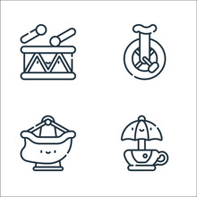 Fair Line Icons. Linear Set. Quality Vector Line Set Such As Tea Cup Ride, Pirate Ship, Unicycle.