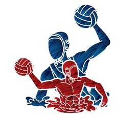 Poster - Group of water polo players  action cartoon graphic vector