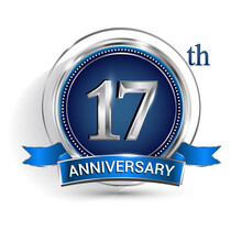 Celebrating 17th Anniversary Logo, With Silver Ring And Ribbon Isolated On White Background.