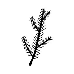 hand drawn spruce branch isolated on a white background. christmas elements. doodle, simple outline 
