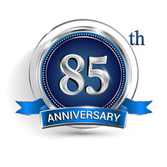 Celebrating 85th anniversary logo, with silver ring and ribbon isolated on white background.