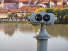 Closeup Of A Tower Viewer Near A River