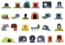 Tunnel Icons Set. Cartoon Set Of Tunnel Vector Icons For Web Design