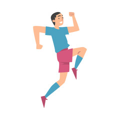 Sticker - Smiling Man Dressed in Sportswear Jogging or Running, Sports Competition, Outdoor Morning Workout, Healthy Active Lifestyle Cartoon Style Vector Illustration