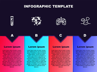 Poster - Set line Test tube and flask, Bacteria, Lungs and Dust. Business infographic template. Vector.