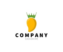 Mango Fruit With Crown Logo Concept. Vector Design Illustration. Symbol And Icon Vector Template.