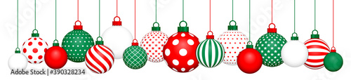 Fotomural Banner Hängende Weihnachtskugeln Muster Rot Grün Weiß