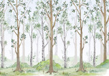Fototapeta Las - Watercolor illustration-Fairy forest. Children's interior Wallpaper.