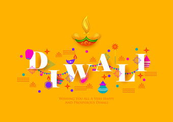 Wall Mural - illustration of decorative holiday object on Happy Diwali background for light festival of India