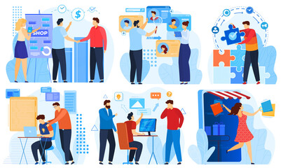 Hackathon project development in business, team programming set of vector illustration. Computer work on project Hackathon. Cloud files and documents. Remote software technology on Hackathone.