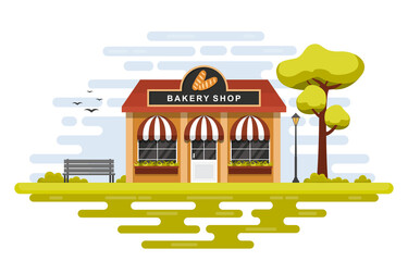 Wall Mural - Showcase Bakery Shop Food Store Front Facade Cartoon Illustration