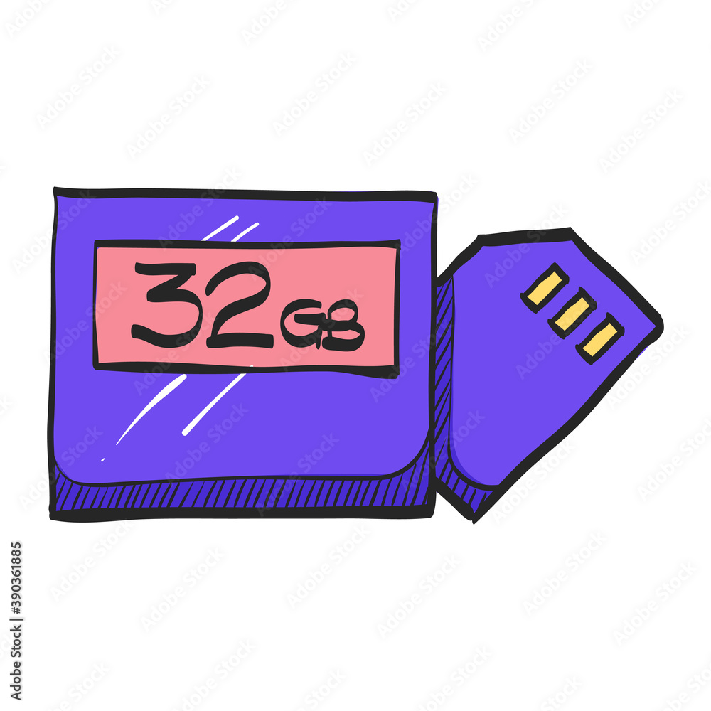 Compact flash and SD card icon in color drawing. Computer photography ...