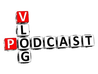 Poster - Vlog Podcast. White and Red 3D Crossword Puzzle.