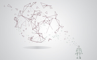 Wall Mural - man integrates into the global network using artificial intelligence isolated on gray background. fo