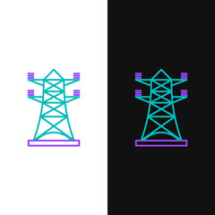 Wall Mural - Line Electric tower used to support an overhead power line icon isolated on white and black background. High voltage power pole line. Colorful outline concept. Vector.