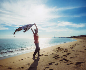 Wall Mural - person running on the beach