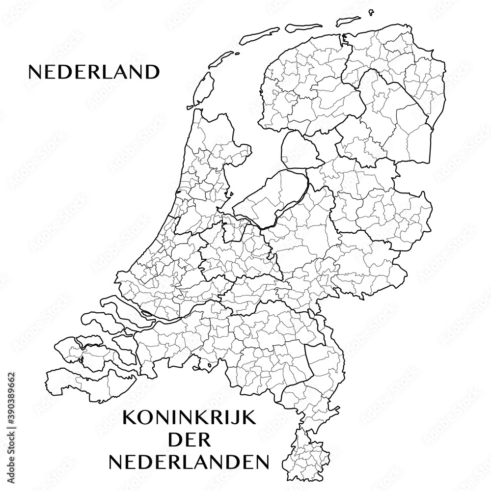 Administrative Map of the European Provinces of the Kingdom of the Netherlands with the Provinces, COROP areas, and municipalities. Vector illustration. - obrazy, fototapety, plakaty 