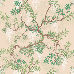 white wisteria seamless pattern for fabrics, paper, wallpaper