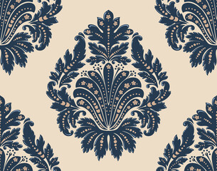 Damask seamless pattern element. Vector classical luxury old fashioned damask ornament, royal victorian seamless texture for wallpapers, textile, wrapping. Vintage exquisite floral baroque template.